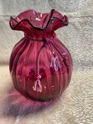 Buy Vintage Large Pilgrim Glass Optic Cranberry Pink 8-1/2” Flower Vase • 16.87£