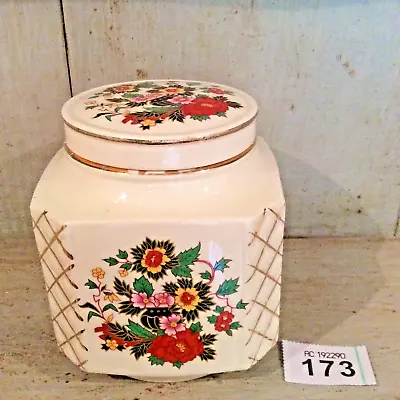 Buy Pretty Vintage Sadler Storage Jar / Biscuit Barrel - Large - Square - Flowers • 26£