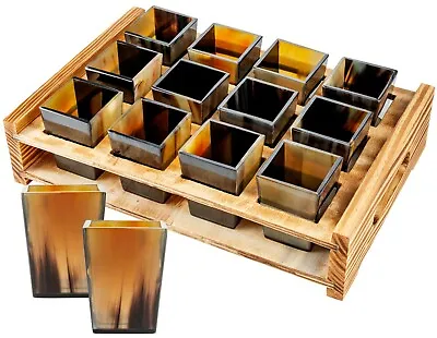 Buy Viking Culture Horn Shot Glasses With Wooden Rustic Tray 12 Pieces • 72.94£