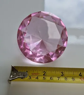 Buy Big PINK Diamond Shaped Large Decorative Crystal Glass Paperweight • 5.99£