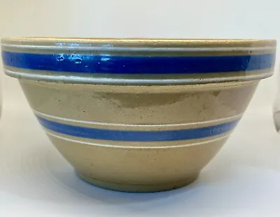Buy Yellow Ware Mixing Bowl 9 3/8  Antique Ribbed, Blue & White Banded • 43.79£