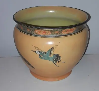 Buy Antique Shelleyware Pottery Plant Pot, Orange/yellow Colour , Crane Design, • 25£