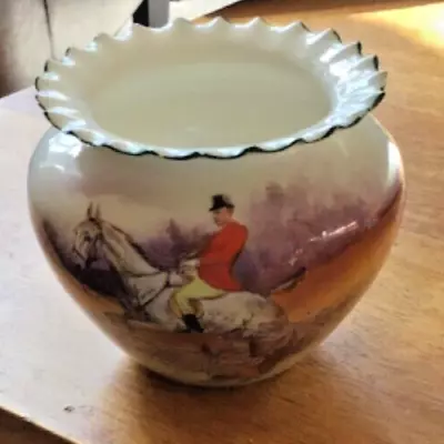 Buy Vintage Foley China 7371 Bone China Frilled Bowl Vase Horse Hunting Scene • 9.99£