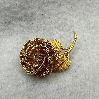 Buy Vintage Gold Tone Wire Rose Rhinestone Floral Long Stem Brooch 2” • 21.13£