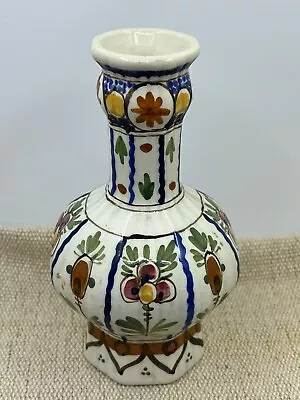 Buy Small Delft Pottery Vase-Floral Pattern-Polychrome-Octagonal-13.5 Cm High • 15£
