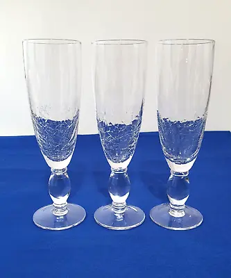 Buy 3 Pier One Crackle Glass Bulb Stem Fluted Champagne Glasses 2006 • 28.45£