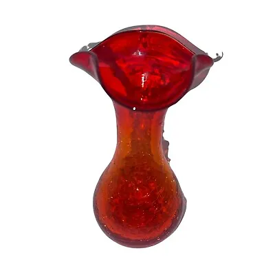 Buy Vintage Rainbow Amberina Crackle Glass Vase W/ Ruffled Edge 6 7/8  • 19.28£