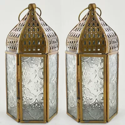 Buy Moroccan Style Lanterns Brass Antique Glass Tea Light Candle Holders • 32.95£