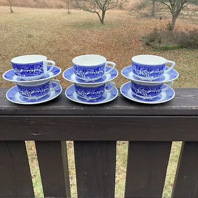 Buy VINTAGE BLUE WILLOW WARE Set Of 6 CUPS & SAUCERS  Unmarked • 18.83£