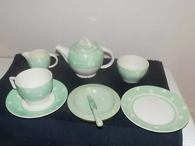 Buy Art Deco Tams Ware Hand Painted White Polka Dots On Green Tea Set For One • 20£