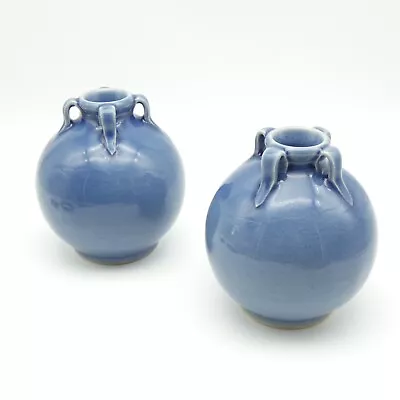 Buy Pair 2 20th C. Oriental Bud Vases Blue Celadon Glaze Vintage Duangkamol Mengrai • 49.99£