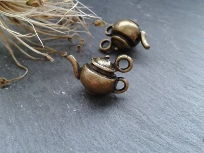 Buy 15 Antique Bronze Metal Teapot Charms. Fun Cute Miniature 17.50x15x10mm D3 • 2.49£