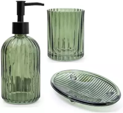 Buy Home Deco London Set Of 3 Modern Transparent Pressed Glass Bathroom Accessory Se • 27.95£