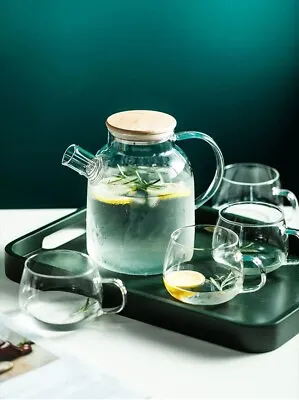 Buy 1.8L Glass Teapot & 4 Cups Set Heat-Resistant Clear Flower Herbal Tea Kettle • 31.19£