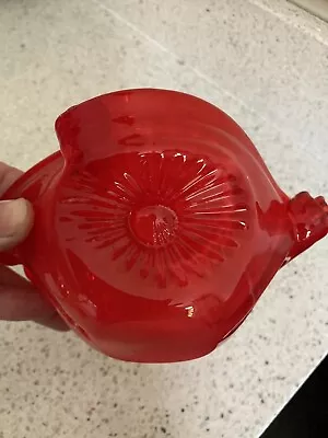 Buy Art Deco Glass Bowl Heavy Red Glass Beautiful Flower Design Vintage • 10£