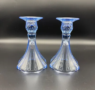 Buy Pair Blue Glass Candlesticks 16.5cm • 25£