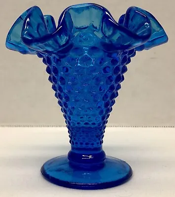 Buy MCM Hobnail Bright Blue Glass Trumpet Vase Ruffled Collar Trim 4  Vintage Nice! • 23.02£