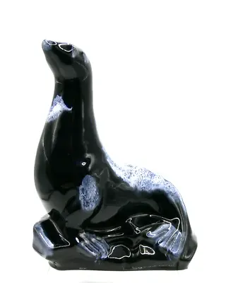 Buy Blue Mountain Pottery Sea Lion 19cm H Blue/White Black Drip Glaze. • 14.75£