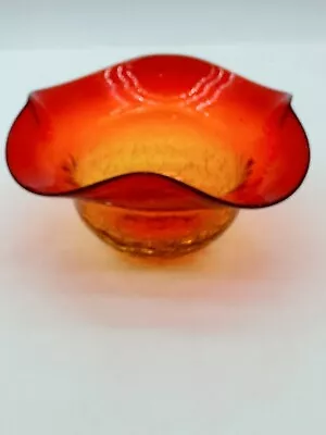 Buy Vintage Art Glass Amberina Crackle Glass Bowl Candy Dish Cadmium Glow • 17.10£