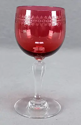 Buy Saint Louis Engraved Pattern 1393 Cranberry & Clear Cut Small Wine Glass • 94.72£