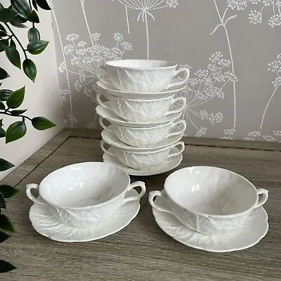 Buy Coalport Countryware White Soup Bowl & Saucer 6 Set Cabbage Leafs Bone China • 99.95£