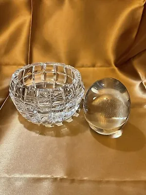 Buy Tyrone Ireland Lead Crystal Small Candy Dish & Clear Egg Paperweight, Signed • 21.23£