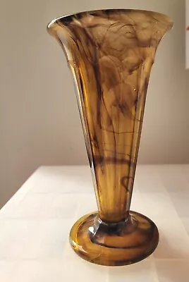 Buy George Davidson 1930 Retro Amber Smoke Glass Vase Fluted • 50£