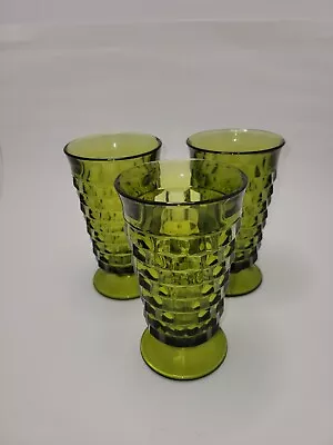 Buy Set Of 3 Vintage Indiana Glass Whitehall Avocado Green Cubist Footed Tumblers • 30.87£