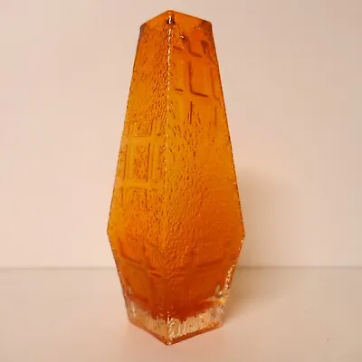 Buy Vintage 1960s Mid Century Textured Orange Glass Vase. Whitefriars Style. 19cm. • 46£