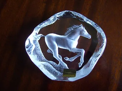 Buy MATS JONASSON Sweden Lead Crystal  Running Horse  Paperweight. Signed. • 19.99£