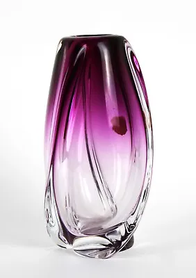 Buy Vintage Val Saint Lambert Hand Blown Amethyst/Clear Thick Glass Vase 8.5  Tall.  • 143.48£
