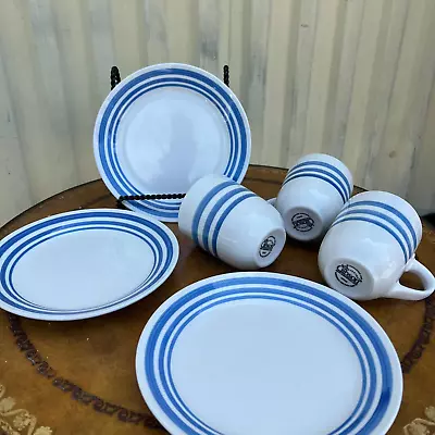 Buy Vintage Gibson Set Of 6 White/blue Ceramic Dinnerware 3 Mugs & 3 Plates • 17.10£
