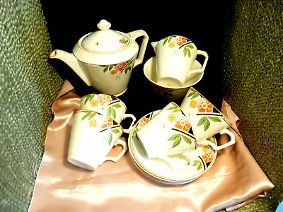 Buy A Very Pretty Art Deco 11 Piece Tea Set  - Tea Pot, Milk, Sugar 4 Cups & Saucers • 18.99£
