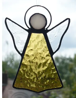 Buy Stained Glass Angel - Handmade - Gold - Suncatcher - NEW - 10.5cms (4ins)H • 10.65£