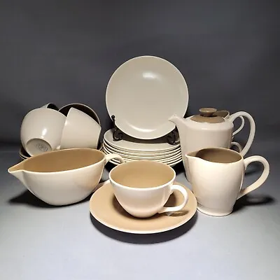 Buy 25 Pcs Poole Pottery Twin Tone Mushroom Sepia Afternoon Tea Coffee Set Teapot • 32£
