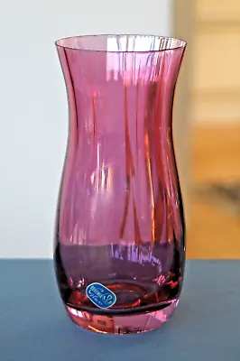 Buy Vintage Bohemian Glass Vase Cranberry Colour Original Sticker Circa 1960's • 9.99£