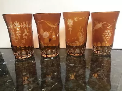 Buy Crystal Glasses Amber Cut To Clear Tumblers X 4 Ex.Con • 36£