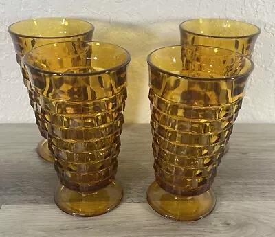 Buy Vintage Indiana Amber Whitehall Cubist 6  Footed Drinking Glasses Set Of 4 • 23.02£