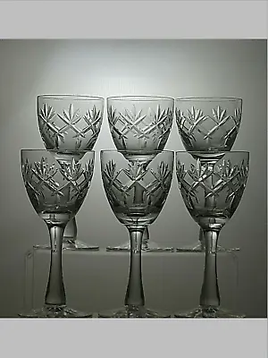 Buy Royal Doulton Crystal  Prince Charles Cut Set Of 6 Wine Hock Glasses 6 1/4 - 42A • 64.99£