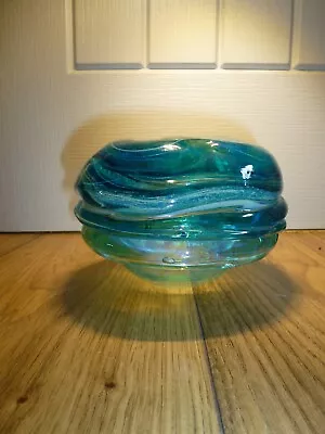 Buy Vintage Mdina Green Blue Yellow Glass Vase Michael Harris Signed On Base Mdina • 14.99£