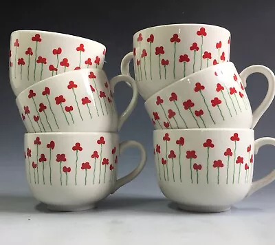 Buy 6 X Vintage Retro Staffordshire 1980s Cups Mugs POPPIES Design By Wood's • 14.95£