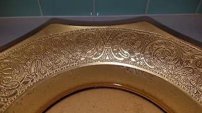 Buy Vintage Gold Paisley Band Pattern Octagonal Shaped Amber Glass Serving Bowl • 17.07£