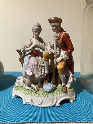 Buy KPM Style Vintage Courting Couple With Hunting Dog Dresden Lace Porcelain Figure • 42.68£