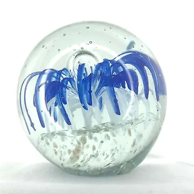 Buy Vintage Glass Paper Weight Controlled Bubble Blue And White Gold Flecks 3  • 47.35£