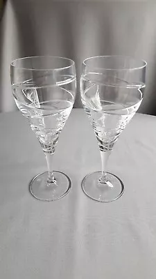 Buy 2 Royal Doulton Crystal Swirl/Wavy Line (Aura?) 8  Wine Glasses/Goblets - Signed • 30£