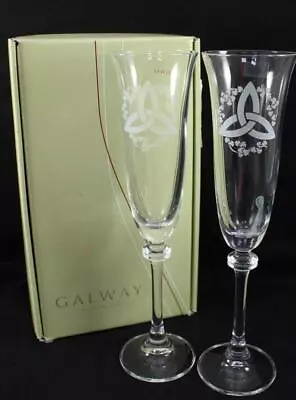 Buy Galway Crystal Trinity Knot Set Of Two Champagne Flutes In Box • 46.19£