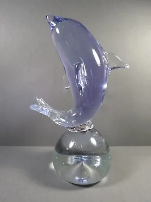 Buy Art Glass Dolphin Lavendar & Clear 6 3/4  X 4.25  Paperweight Base No Chips. • 12.12£