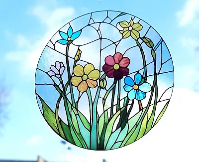 Buy Flowers Decorative Stained Glass Effect Static Cling Window Sticker Colourful • 3.49£