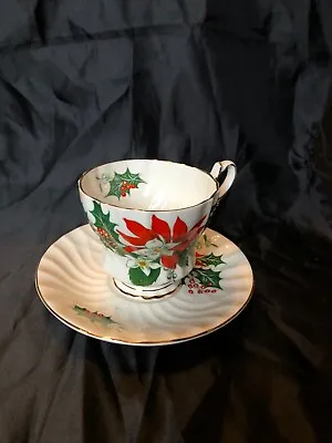 Buy Vintage Queen Anne Noel Poinsettia England Tea Cup Teacup Saucer Gold Trim • 10£