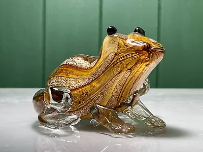 Buy Murano Style Studio Brown Speckle & Stripe Frog Figure Art Glass Paperweight • 16.99£